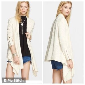 Free People In The Loop Open Front Distressed Cream Cardigan Sweater